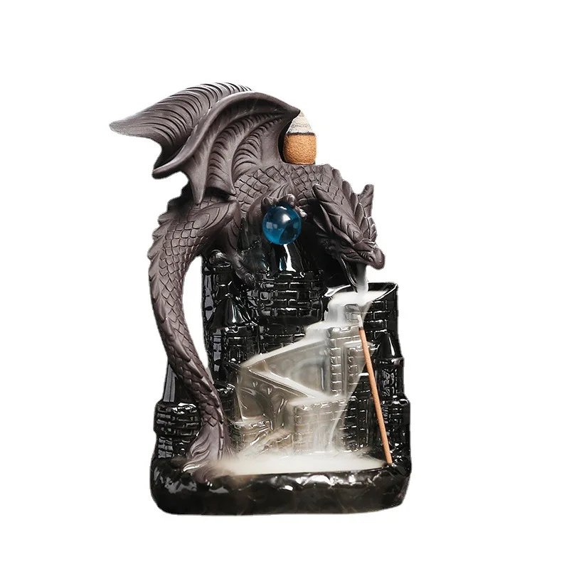 1pc Ceramic Vintage Dragon Backflow Incense Burner Home Decor Tabletop Decor, Home Aromatherapy Gift (Without Incense)