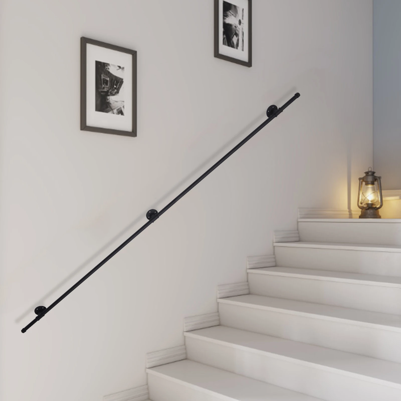 

Industrial Pipe Railing with Wall Mount Brackets Staircase Handrails for Indoor Stairs