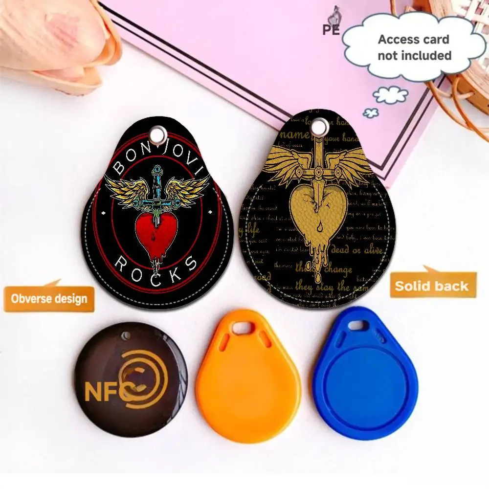 B-BonS J-Jovi Men and womenn Universal Antirust Keychain PU Learther Access Card Holder Drop Key Tag Ring