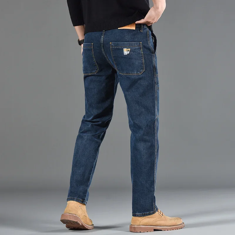 2025 New Style Jeans Men's Slim Fit Korean Style Comfortable Straight Leg Elastic Gray Mid Waist Pants Men's Casual Denim Pants