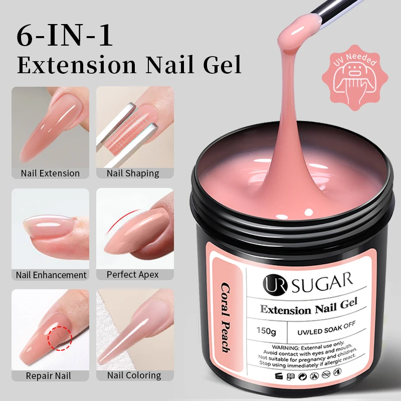 UR SUGAR 150g Nude Pink Builder Nail Gel Quick Extension Gel Nail Construction Self Leveling Soak Off UV Gel Nail Buiding Supply