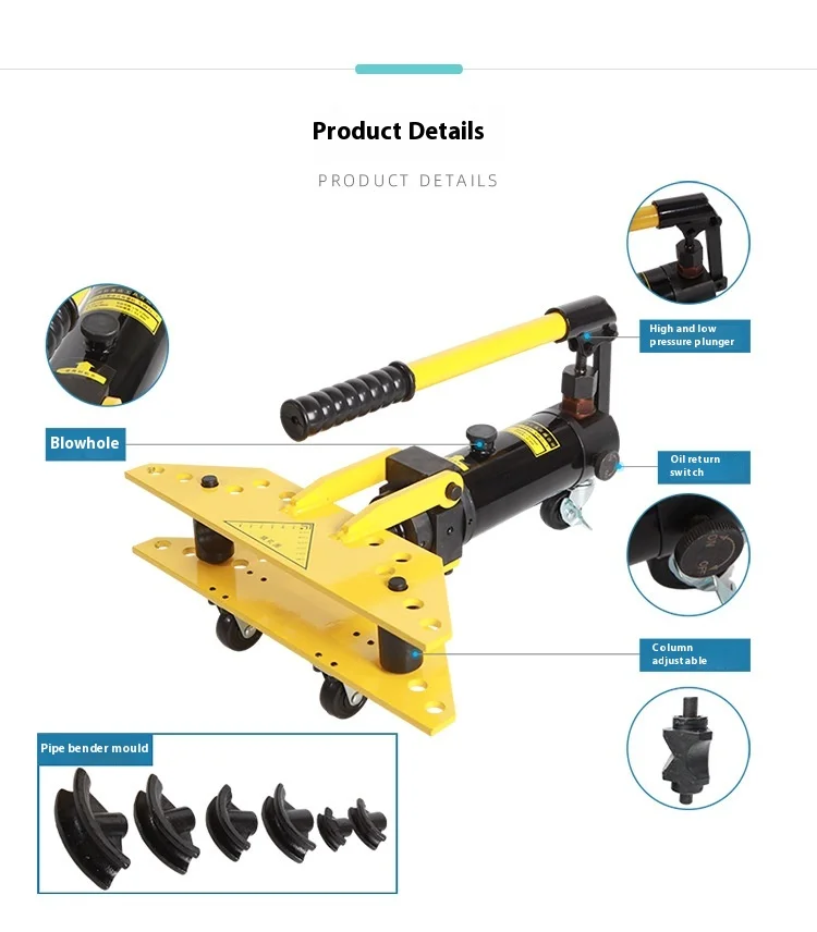 1 dobrador de tubos hidráulico manual, tubos de aço de parede grossa, 13-34mm, dobradeira hidráulica de 1 polegada para tubos