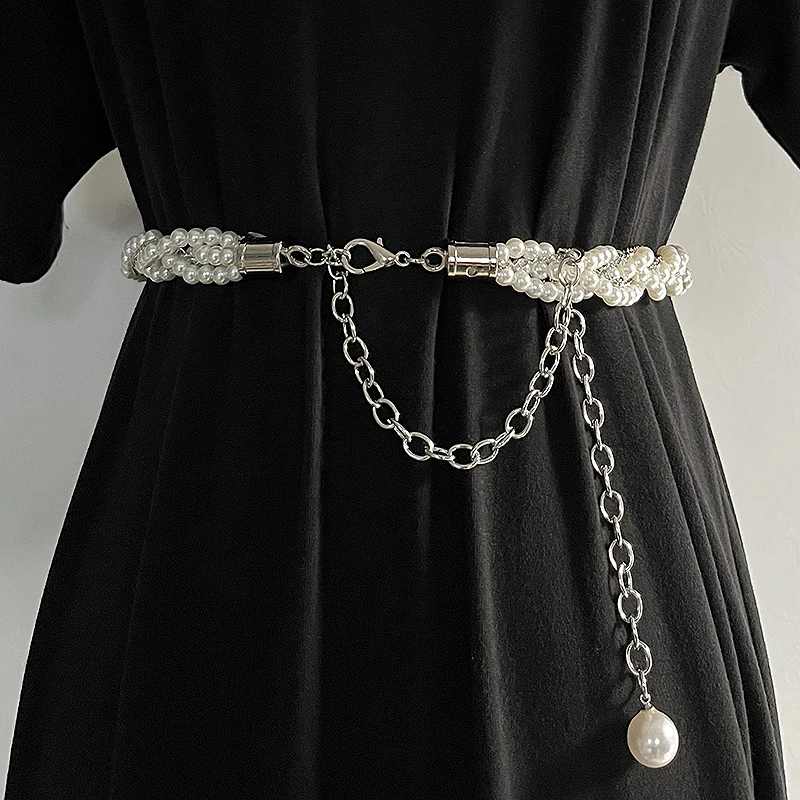 ผู้หญิงรันเวย์แฟชั่นเพิร์ลถัก Cummerbunds หญิงชุดรัดตัวเข็มขัดตกแต่งเข็มขัดแคบ TB619