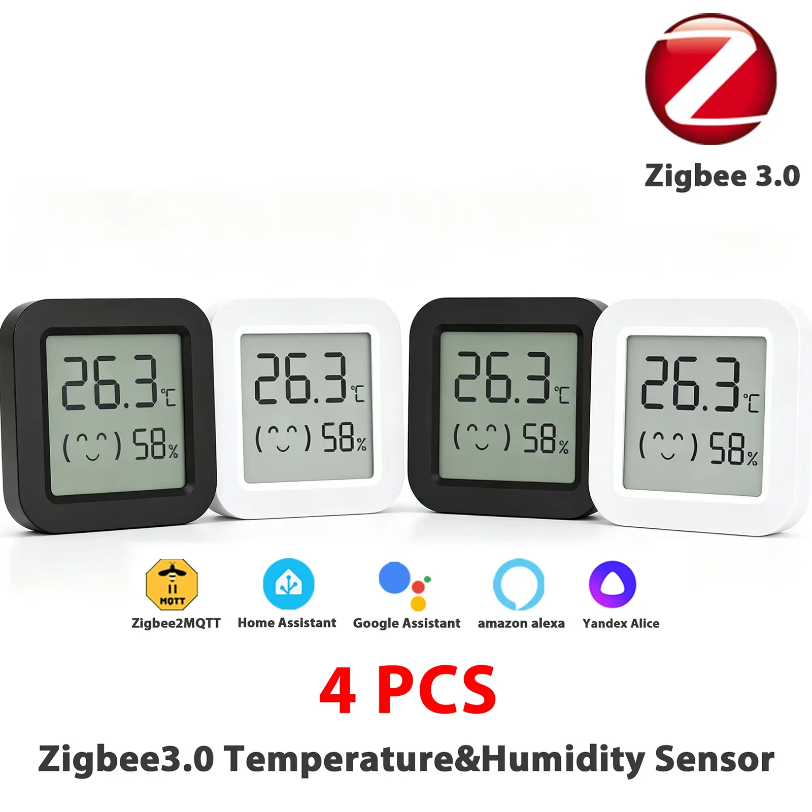 Датчик температуры и влажности Zigbee для умного дома с LCD-экраном, совместим с Tuya, Alexa, Google Home, Smart Life, Tuya Smart, Yandex.