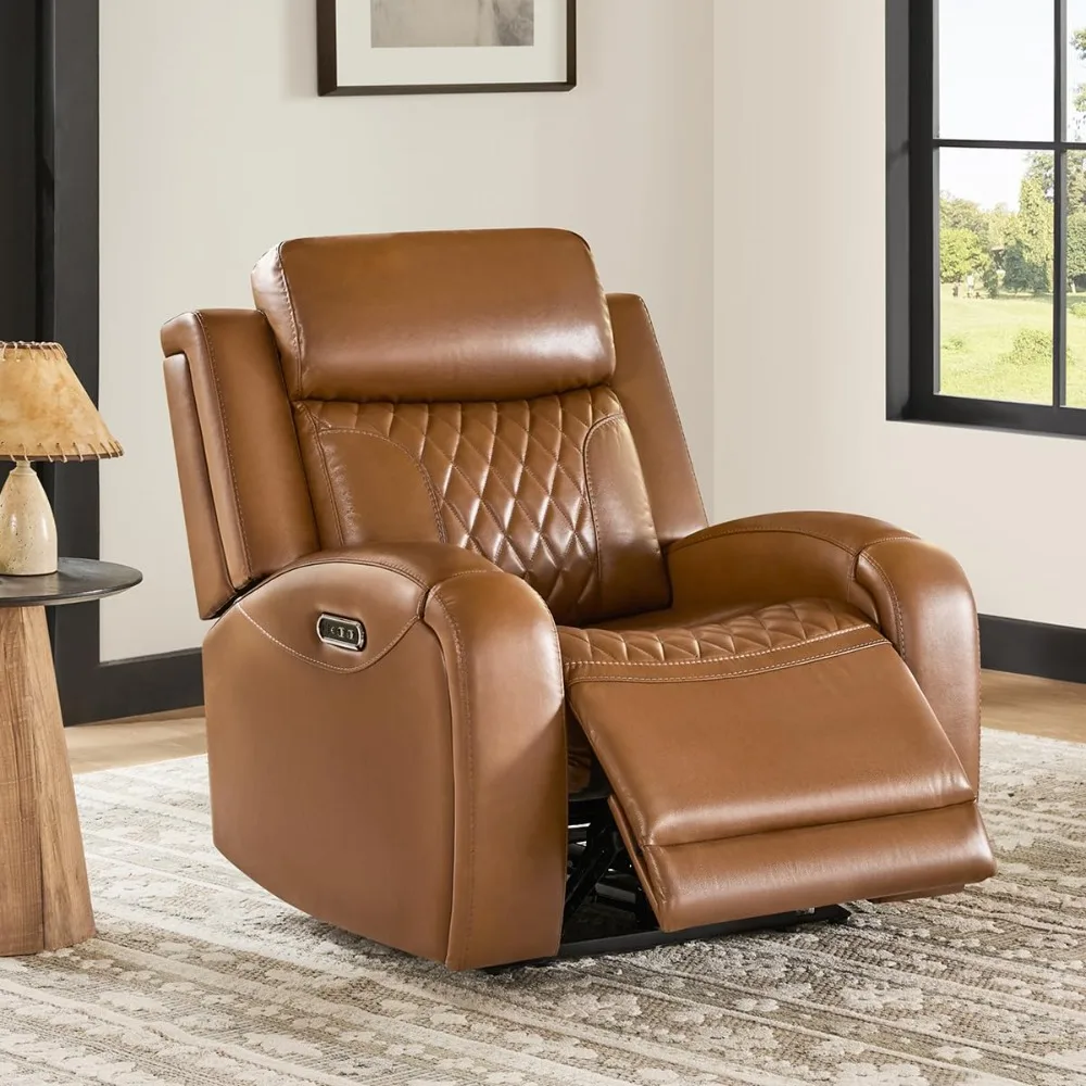 

Genuine Leather Recliner Chair for Adults with Adjustable Power Headrest, Lay Flat Power Recliner with Slide-Out, Customized