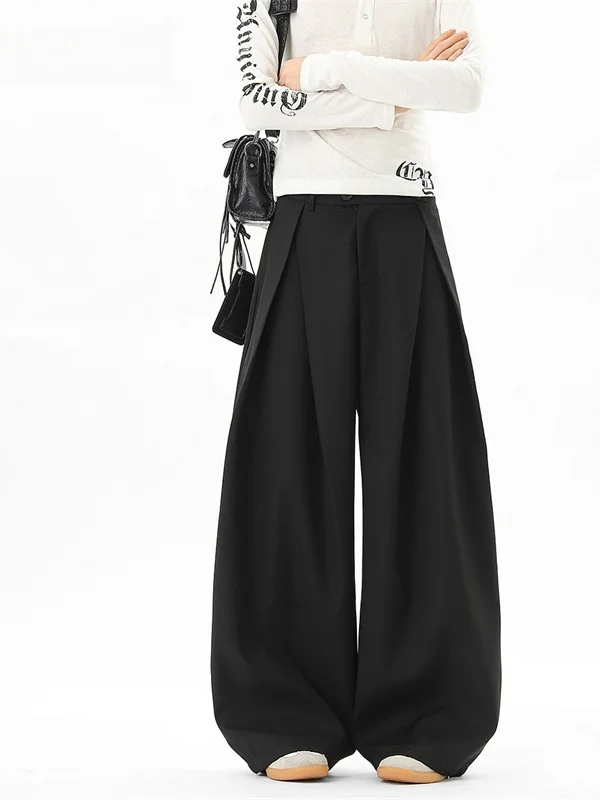 

Structured Pleated Wide Leg Suit Pants Men's Casual Loose Drapey A-Line Trousers Trendy Student High Waist Pants