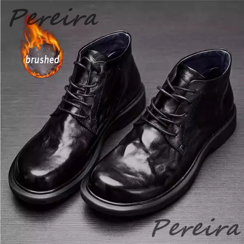 

Autumn Winter Warm Men's Ankle Boots Retro Leather Round Toe Lace-Up Short Shoes Trendy Versatile Outdoor Casual Shoes