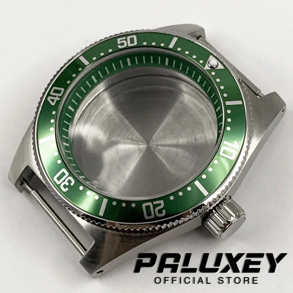 

40 мм зеленое кольцо, Серебристые часы из нержавеющей стали, зеленая титановая рамка подходит для NH35 NH36 4R35 4R36 механизм