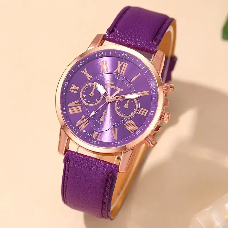 Fashion Women Watches Ladies Purple Leather Quartz Wrist Watch for Women Bussiness Casual Watch Relogio Feminino