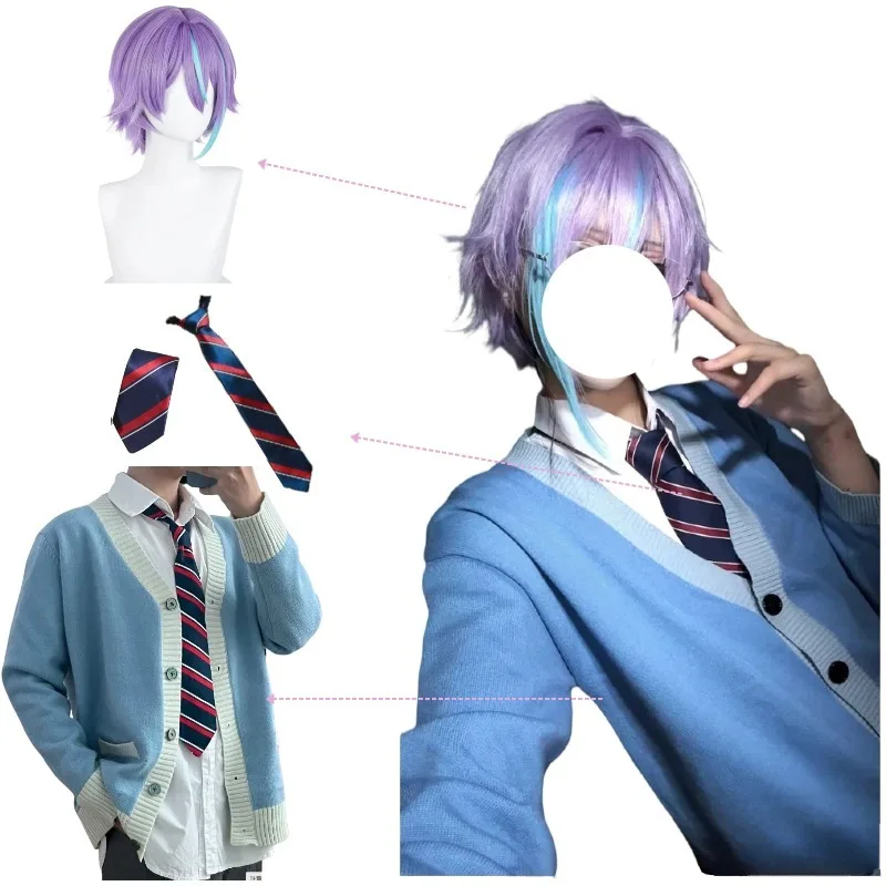 

Kamishiro Rui Cosplay Costume Sweater Wig Tie Set Women Men Anime Cos Knitted Cardigan Jacket Halloween Psrty Wear Suit Gift