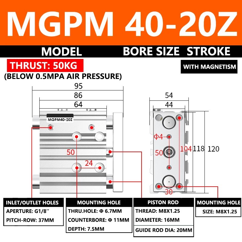 

ABILKEEN MGPM Series Pneumatic Compact Guide Cylinder MGPM40-20Z 40MM Bore X 20MM Stroke Thin Three Axis Three Rod Air Cylinder