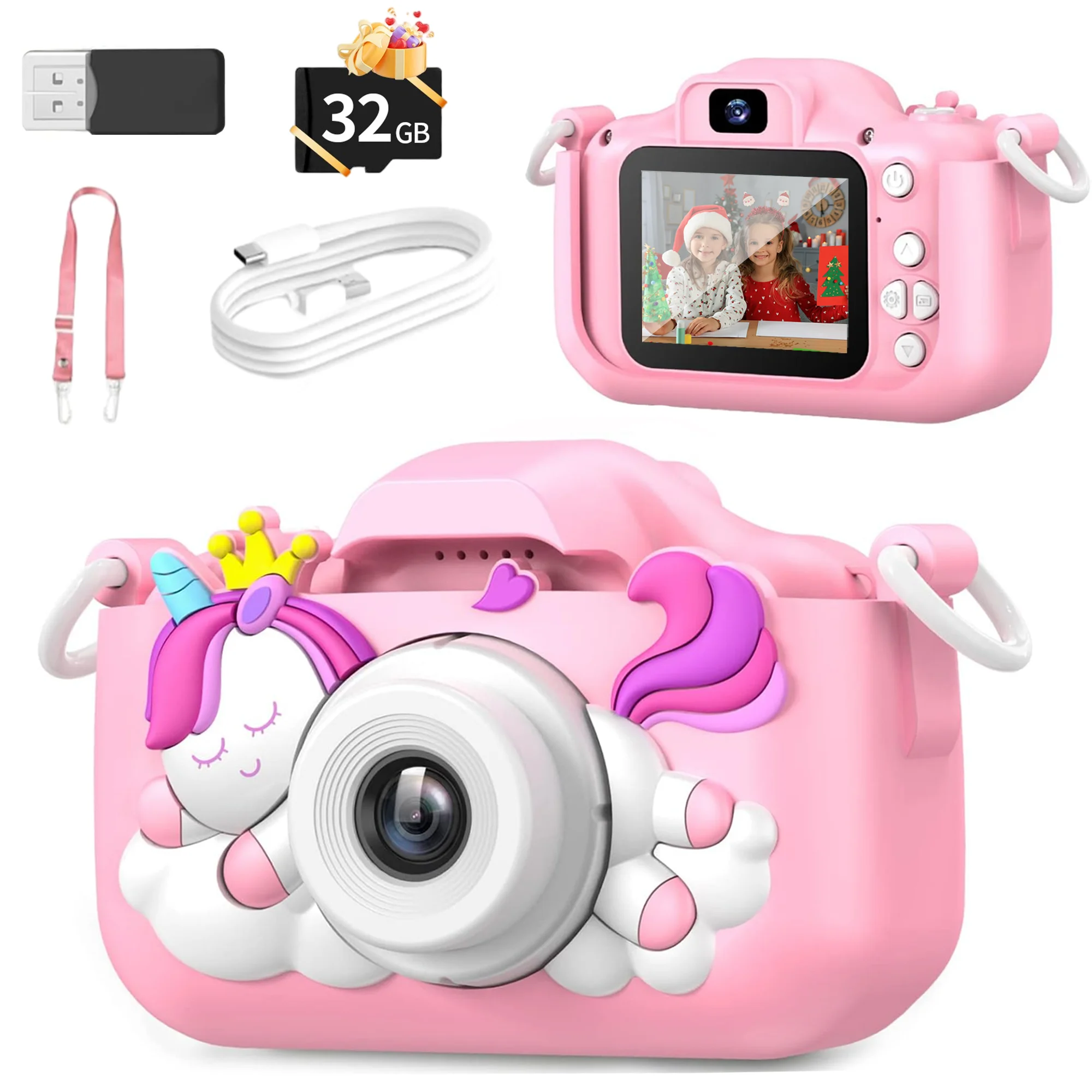 

Kids Mini Camera Cartoon Unicorn Toys for Girls Boys Birthday Gifts Christmas gift 1080P HD 2inch Screen Record Life Camera