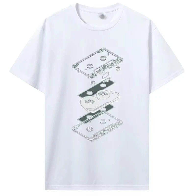 2026 Fun T-shirt with Cassette Tape Design Casual Wear, Retro Music Cassette Player DJ  MCCD Birthday