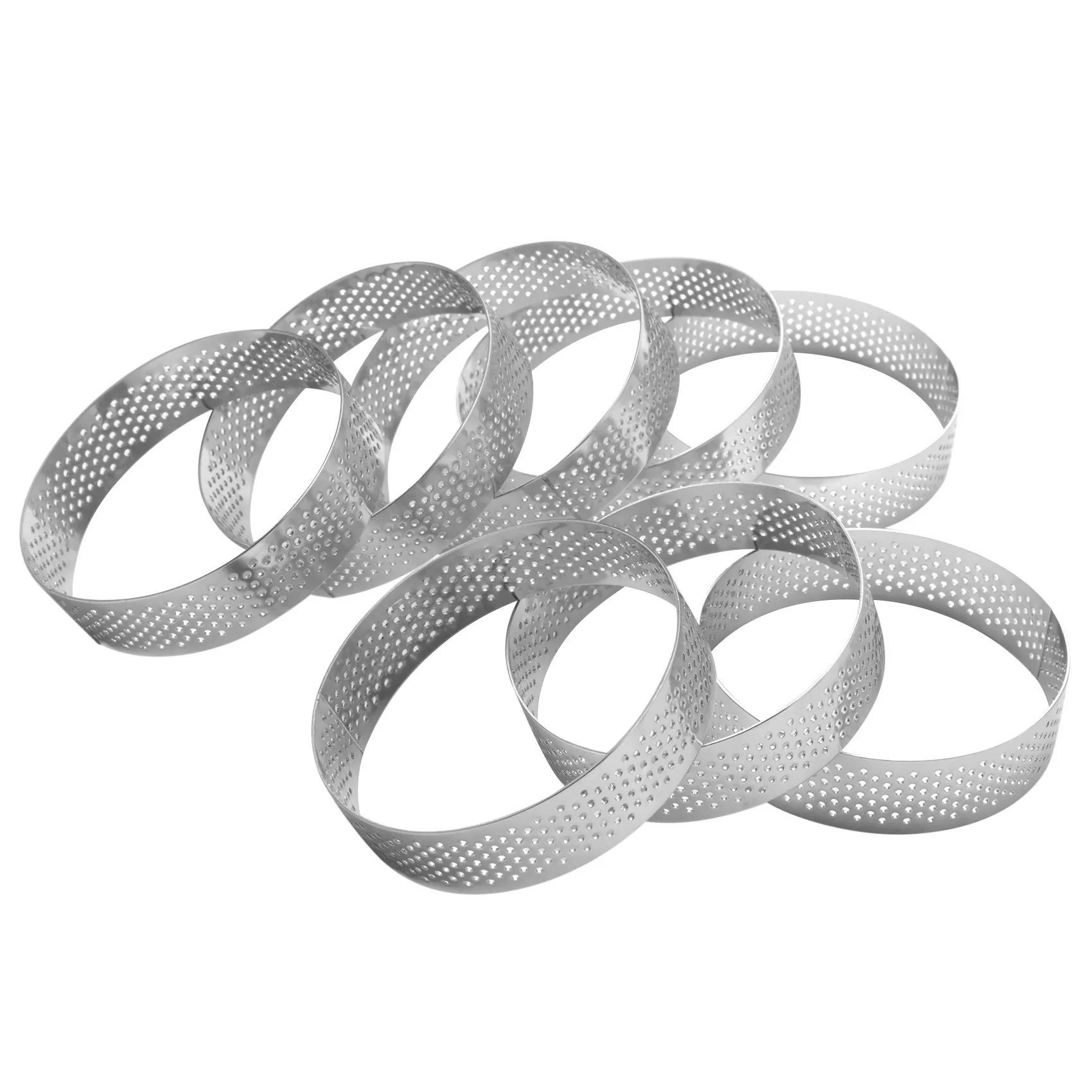 

8 Pack Stainless Steel Tart Rings, Heat-Resistant Perforated Cake Mousse Ring,Cake Ring Mold,Round Cake Baking Tools