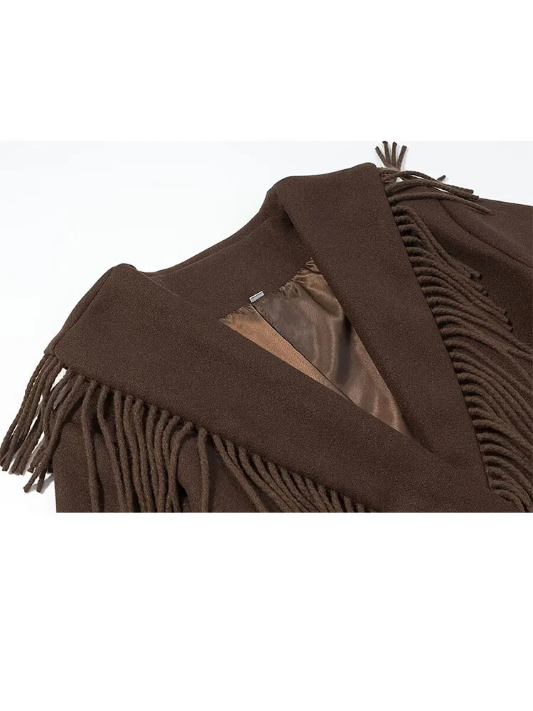 เสื้อโค้ทขนสัตว์สไตล์เรโทรแฟชั่นใหม่สำหรับผู้หญิง ดีไซน์อเนกประสงค์ แต่งพู่ พร้อมเข็มขัดและกระเป๋า แขนยาว สไตล์ลำลอง เหมาะกับสาวๆที่ชอบความมีสไตล์