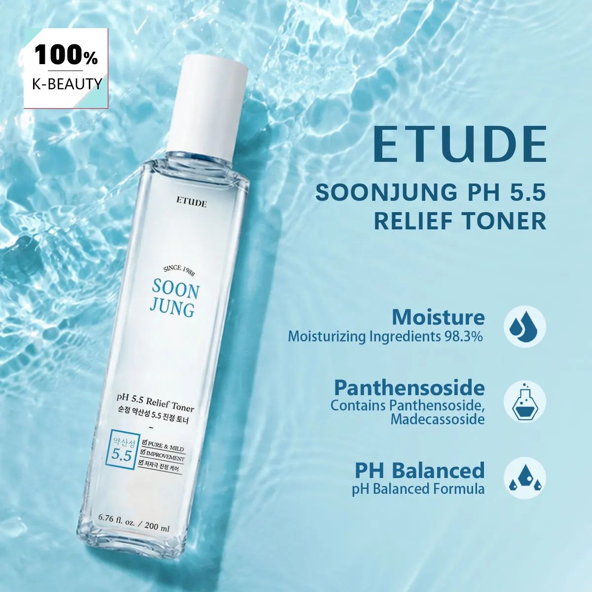ETUDE Soonjung Relief Toner 200ml, Clear Liquid Texture, Mild Skin Touch, Korean Cosmetics, Korean Skincare