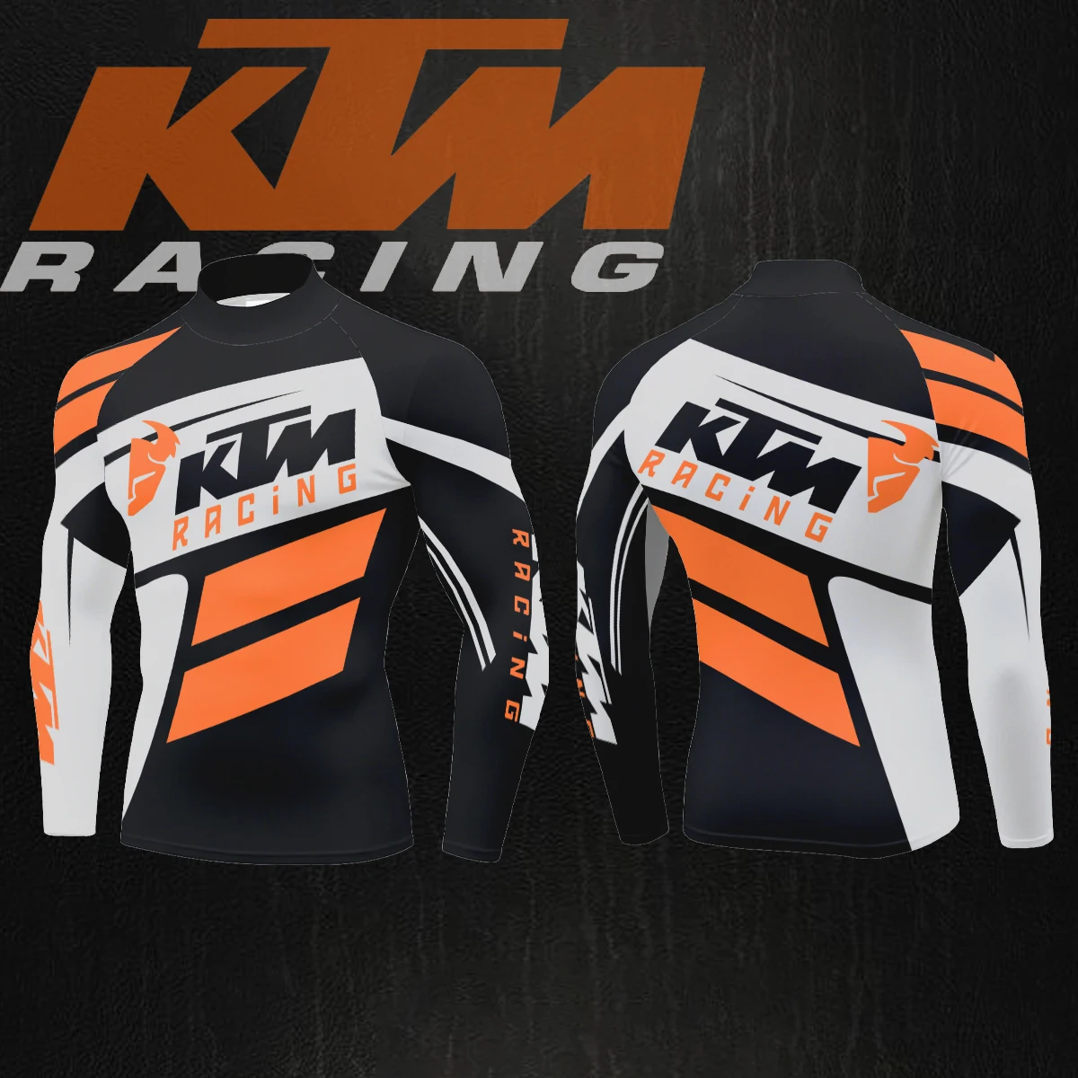 T-shirt à manches longues et col mi-haut pour homme KTM Outdoor Sports, orange et gris, pour la course moto, tendance et respirant