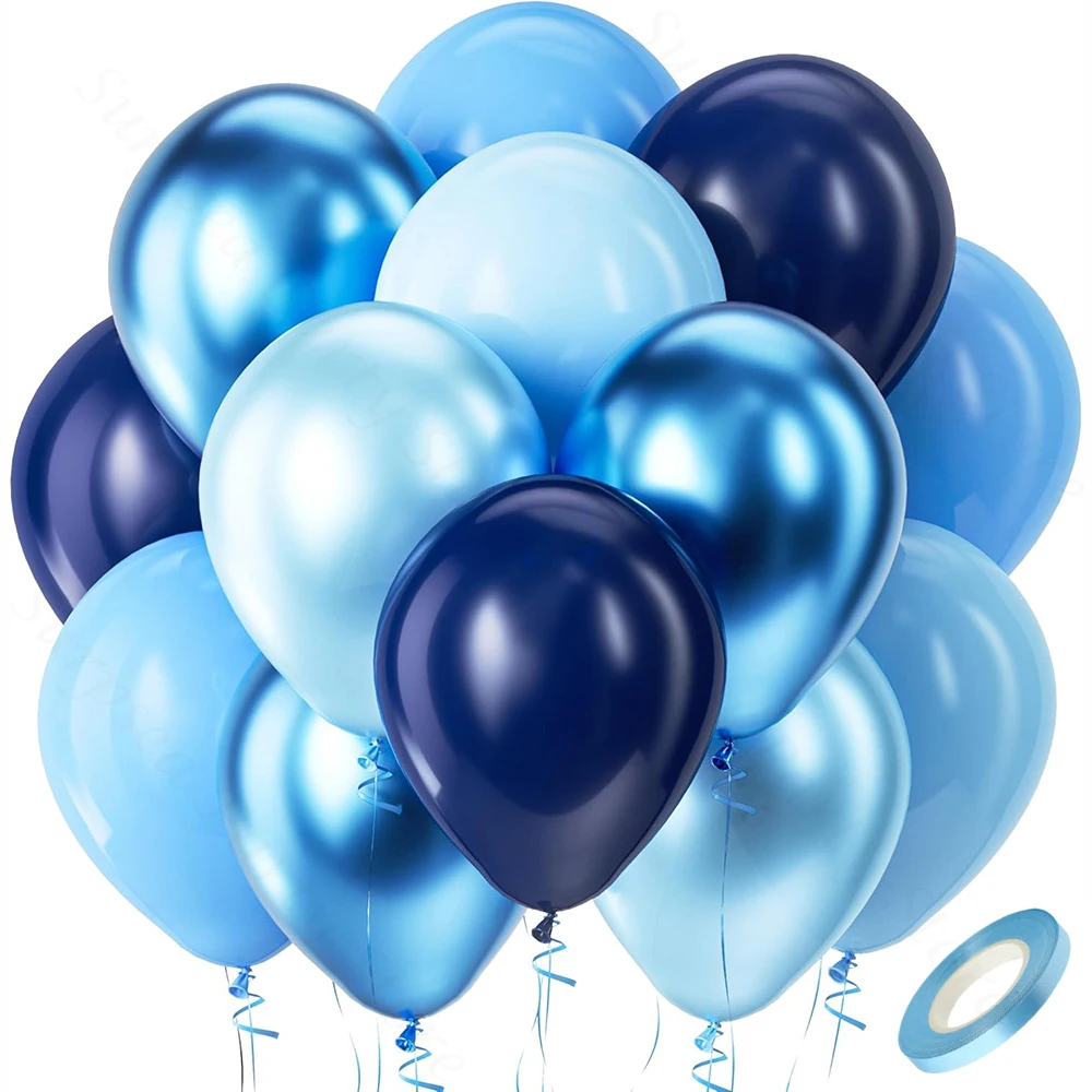 Ensemble de ballons en Latex bleu, ballons bleu métallisé, bleu Pastel, bleu marine, décorations de fête prénatale pour garçons, anniversaire