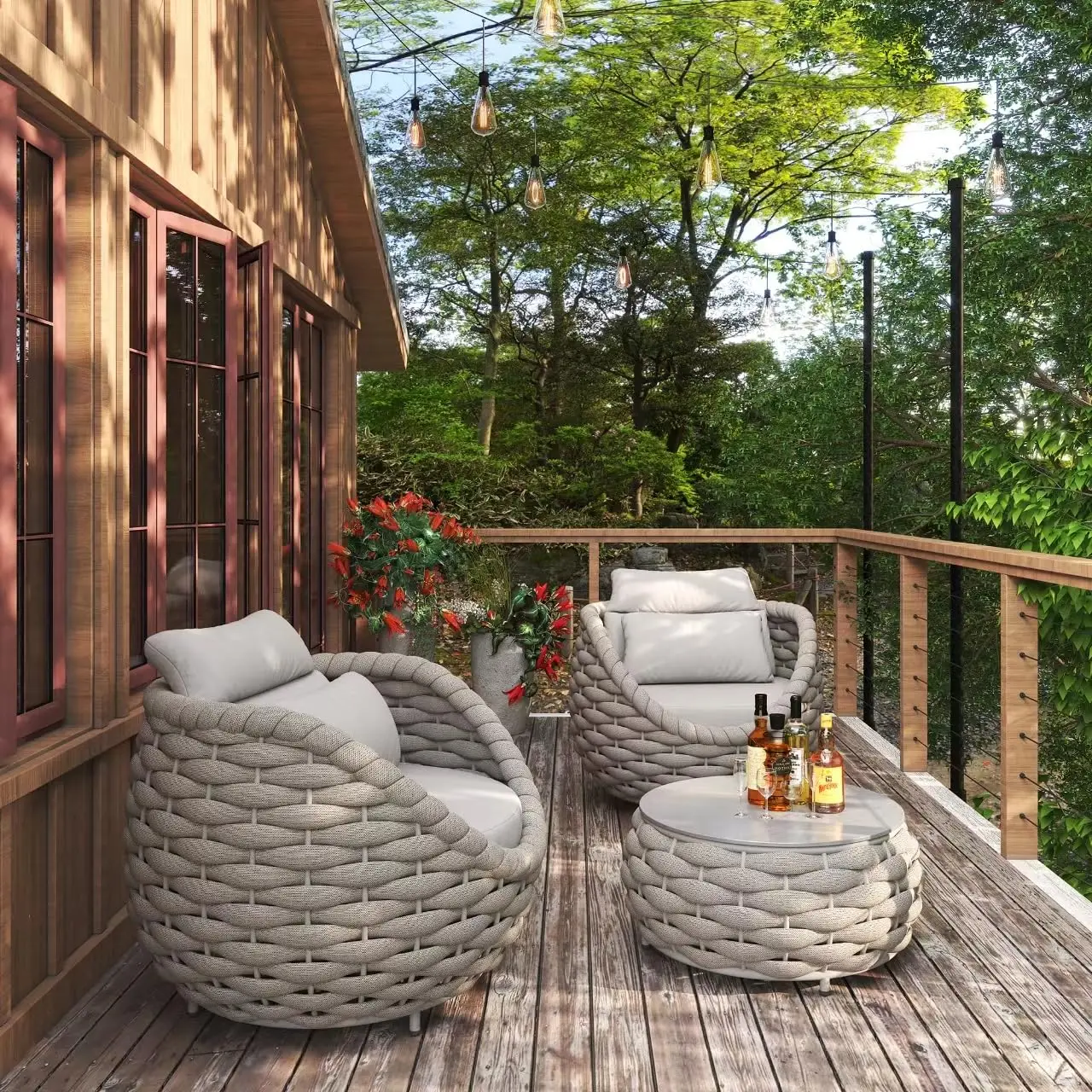 

Aluminum Patio Conversation Sofa Set Soft Cushion Coffee Table Balcony Garden Grey Customized