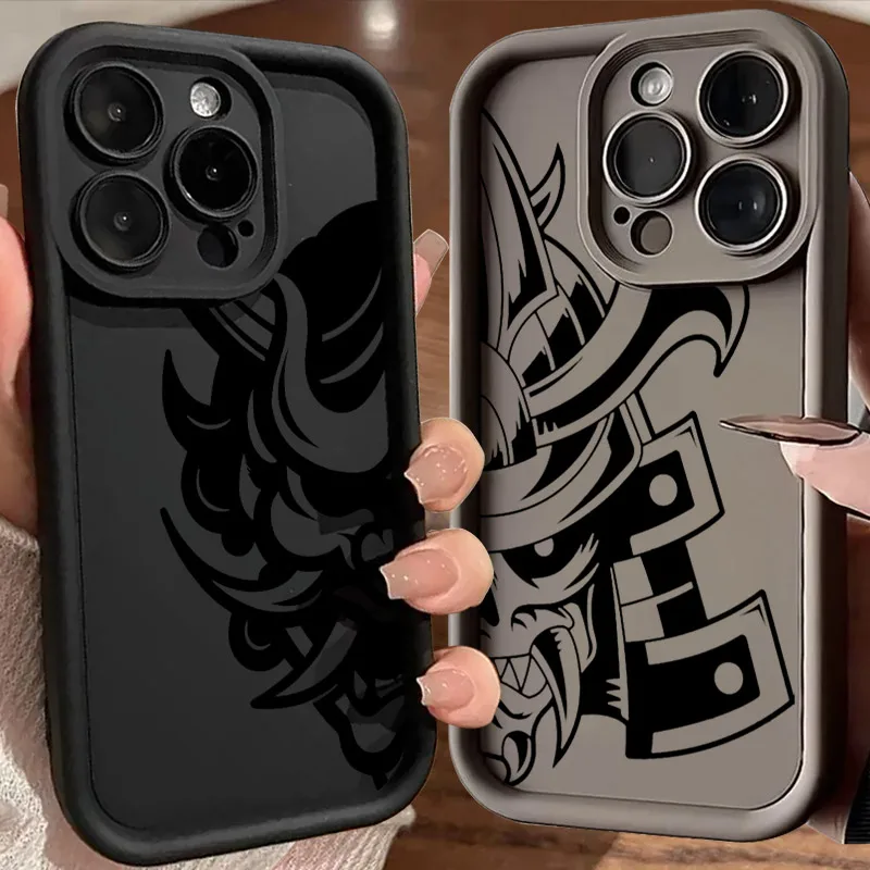 

Warrior Mask Helmet Samurai Soft Silicone Case For iPhone 17 11 15 16 13 Pro Max 14 Plus 12 Pro 16E 17AIR Shockproof Phone Cover