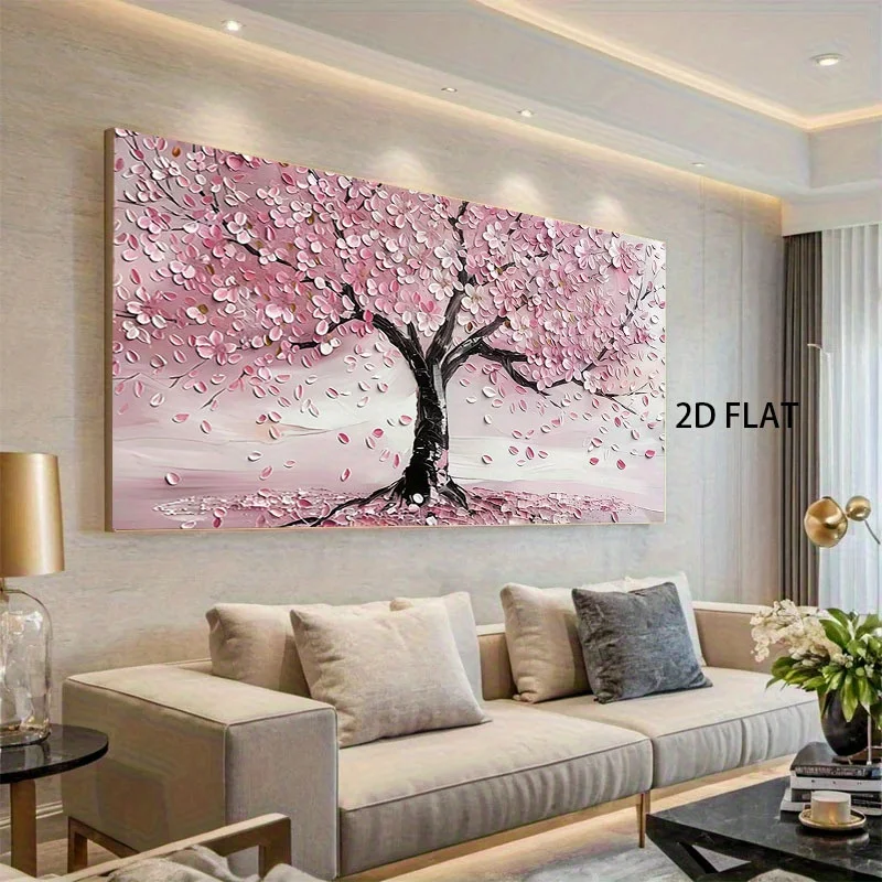 

Extra Large Floral Canvas Wall Art Pink Cherry Blossom Tree Print, Framless for Living Room, Bedroom, Office Home Decor Artwork