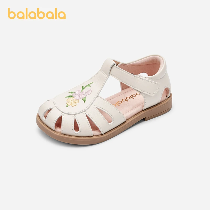 

Balabala Shoes Girls Sandals Princess Shoes Soft Sole with Embroidery Vintage 2024 Summer New Shoes Sweet Beautiful Shoes