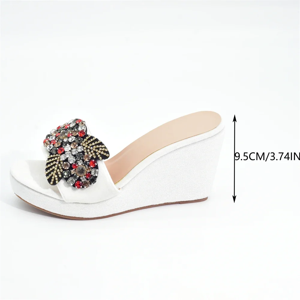 Sandalias de tacón alto con plataforma gruesa para mujer, zapatos elegantes con lazo Floral y diamantes de imitación, a la moda, para fiesta de verano, 2024