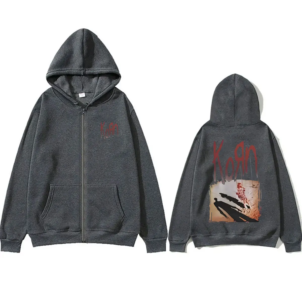 Rockband Korn Album Reißverschluss-Hoodie für Männer und Frauen Retro Alternative Metal Zip-Up Jacke Herren Gothic Oversized Zip-Up Sweatshirt Mantel – Detail 5