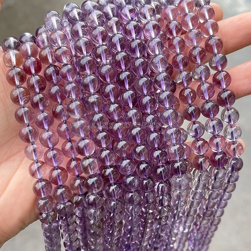 7A Quality Natural Brazilian Ice Amethyst Beads Purple Clear Crystal Loose Beads For Jewelry Making Diy Bracelet Necklace 15