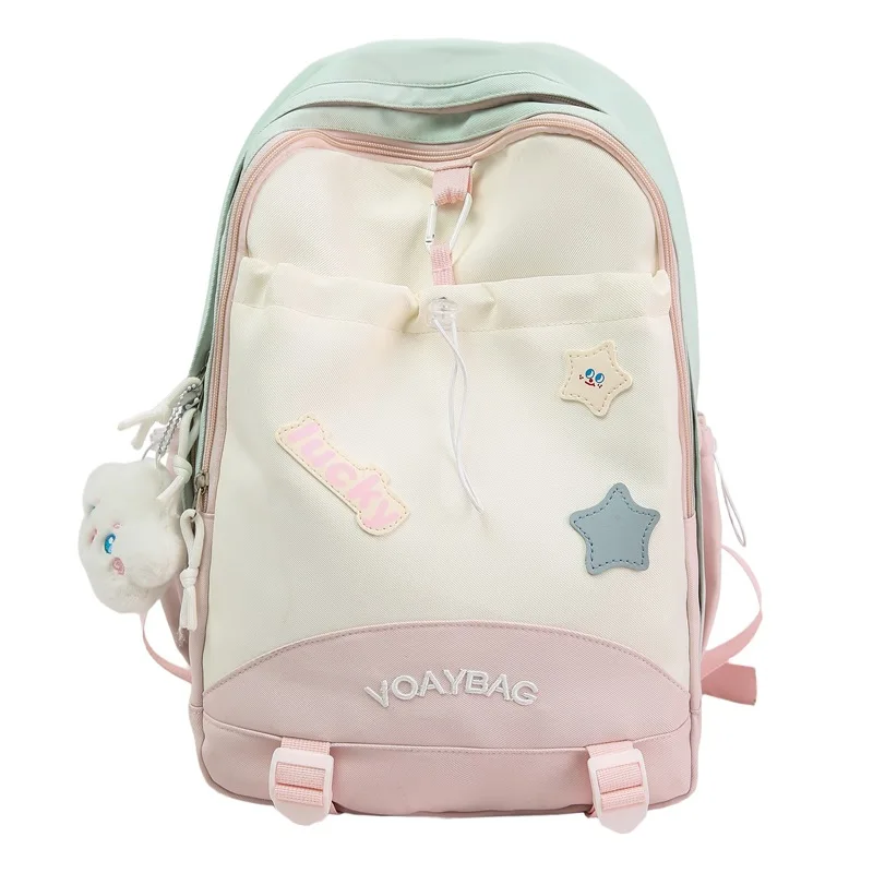 Picture 6: Waterproof nylon color-blocking student schoolbag, cute star-shaped large-capacity computer storage travel backpack