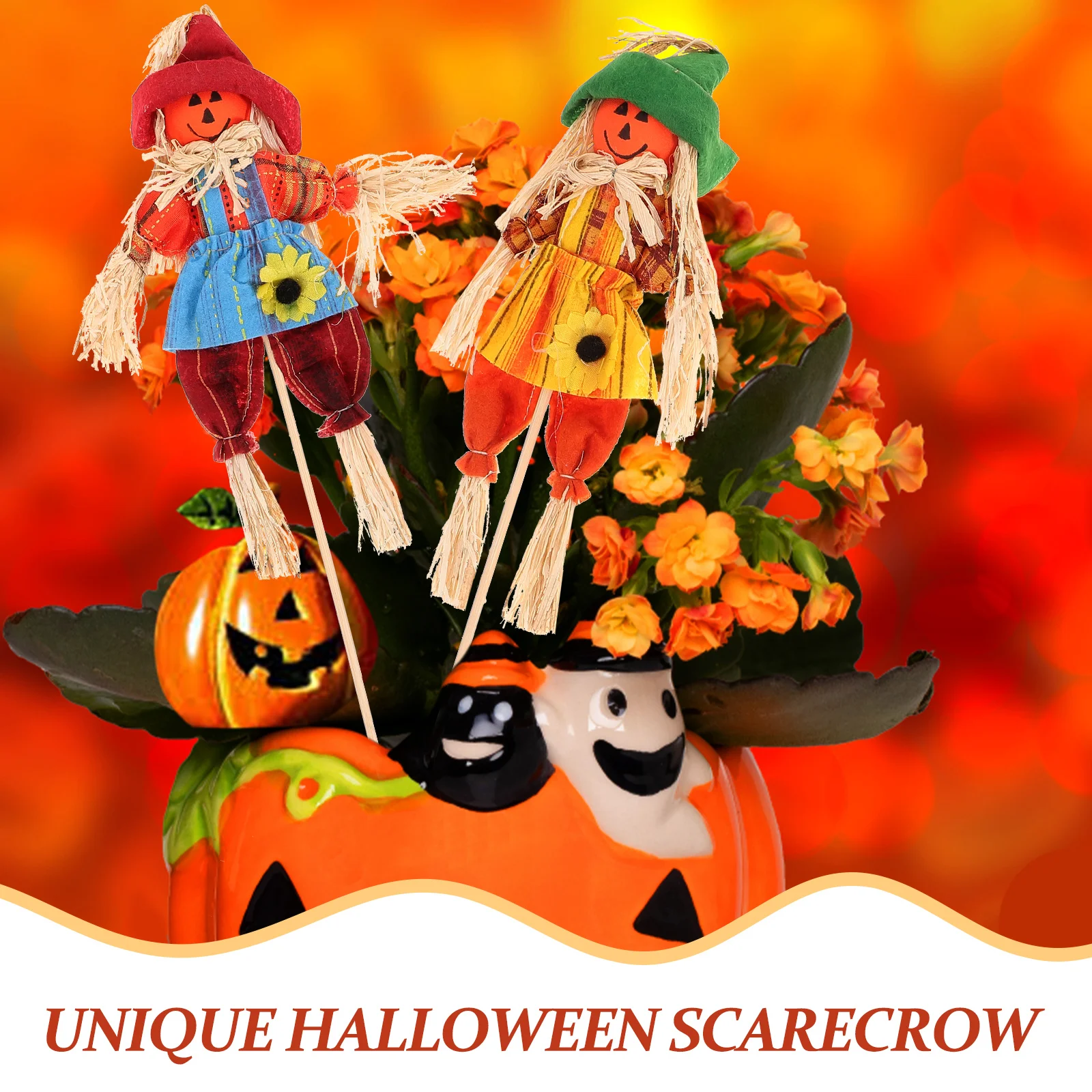 

2pcs Flower Arrangement Vintage Halloween Bouquet Decor Hay naments Halloween Scarecrow naments Home Party Garden Supplies