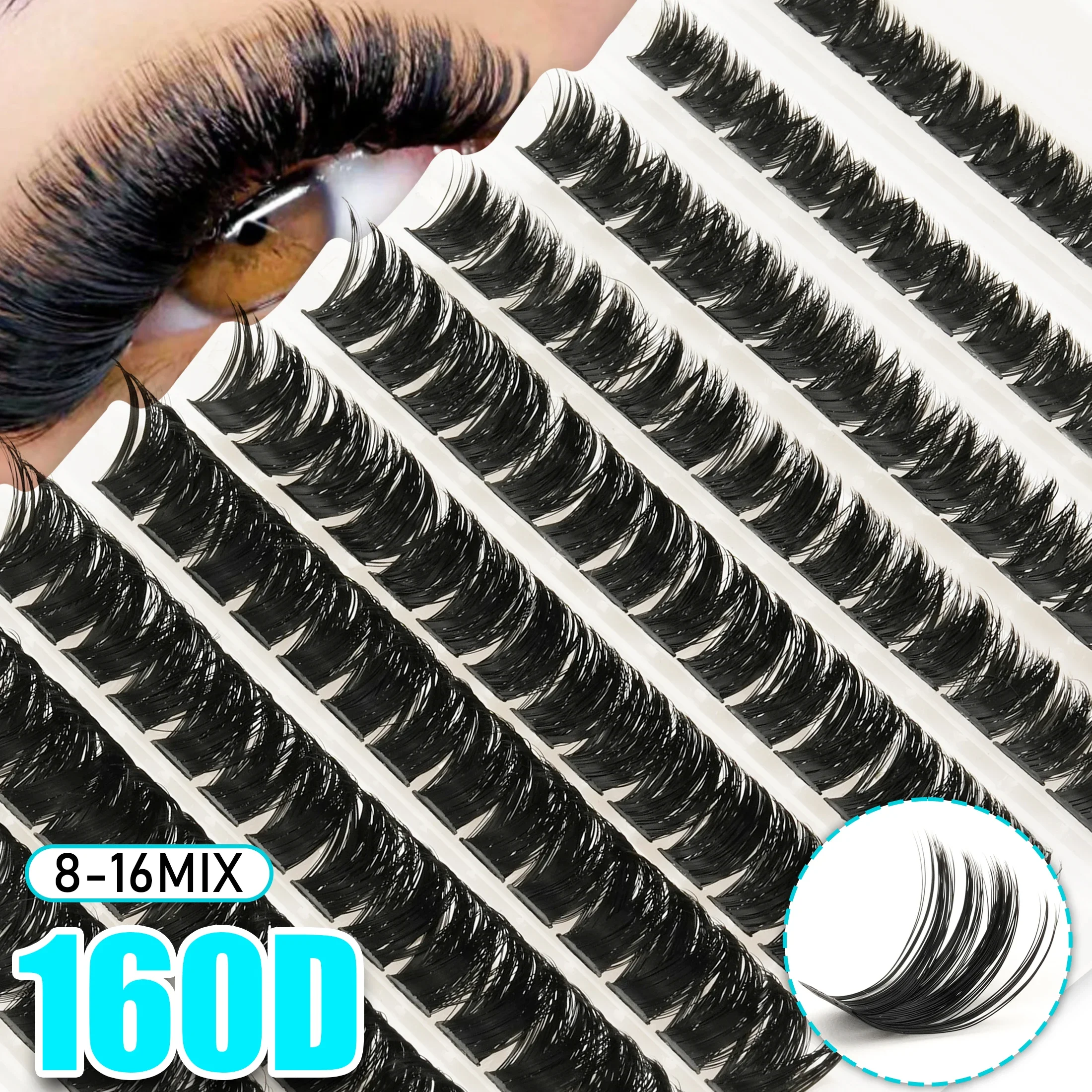 140PCS 160D Super Dense Individual False Eyelashes DIY Cluster Lashes Mixed Length 8-16mm for Eye Makeup