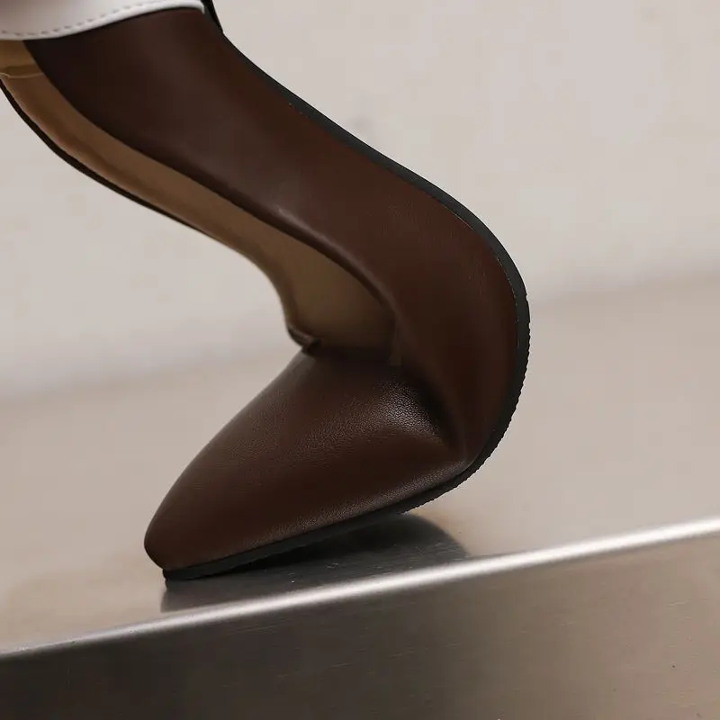 REAVE CAT Brown Female Pumps Pointed Toe 10.5cm Stiletto Heel Mixed Color Slip On Large Size 47 48 49 50 Sexy Dating Party Shoes view 6