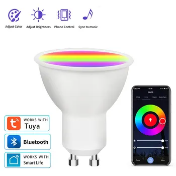 투야 블루투스 스마트 전구, GU10 RGB CW LED 램프, 스포라이트 5W 밝기 조절 앱 제어, 스마트 라이프 룸 홈 데코