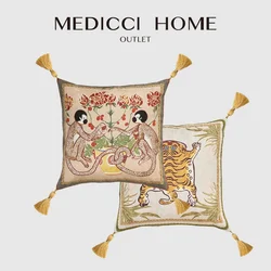 Medicci Home Whimsical Decor Cushion Covers Mystical Monkey And Tibetan Tiger Double Sided Print Decorative Pillow Case 45x45cm
