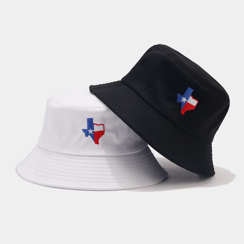 Texas State Flag Embroidered Bucket Hat Unisex Casual Sun Protection Fisherman Cap