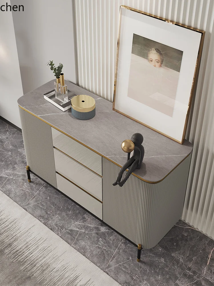 HXL خزانة جانبية إيطالية فاخرة باللون الرمادي، خزانة حائط عالية مدمجة، خزانة مشروبات للمطاعم، شقة صغيرة