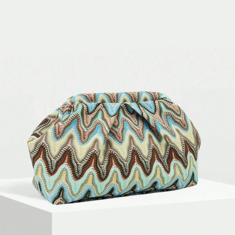 Moroccan Style Colorblock Lock Frame Clutch Bag, Bohemian Knit Woven Evening Purse, Elegant Vintage Handbag Party Wedding Dinner view 2