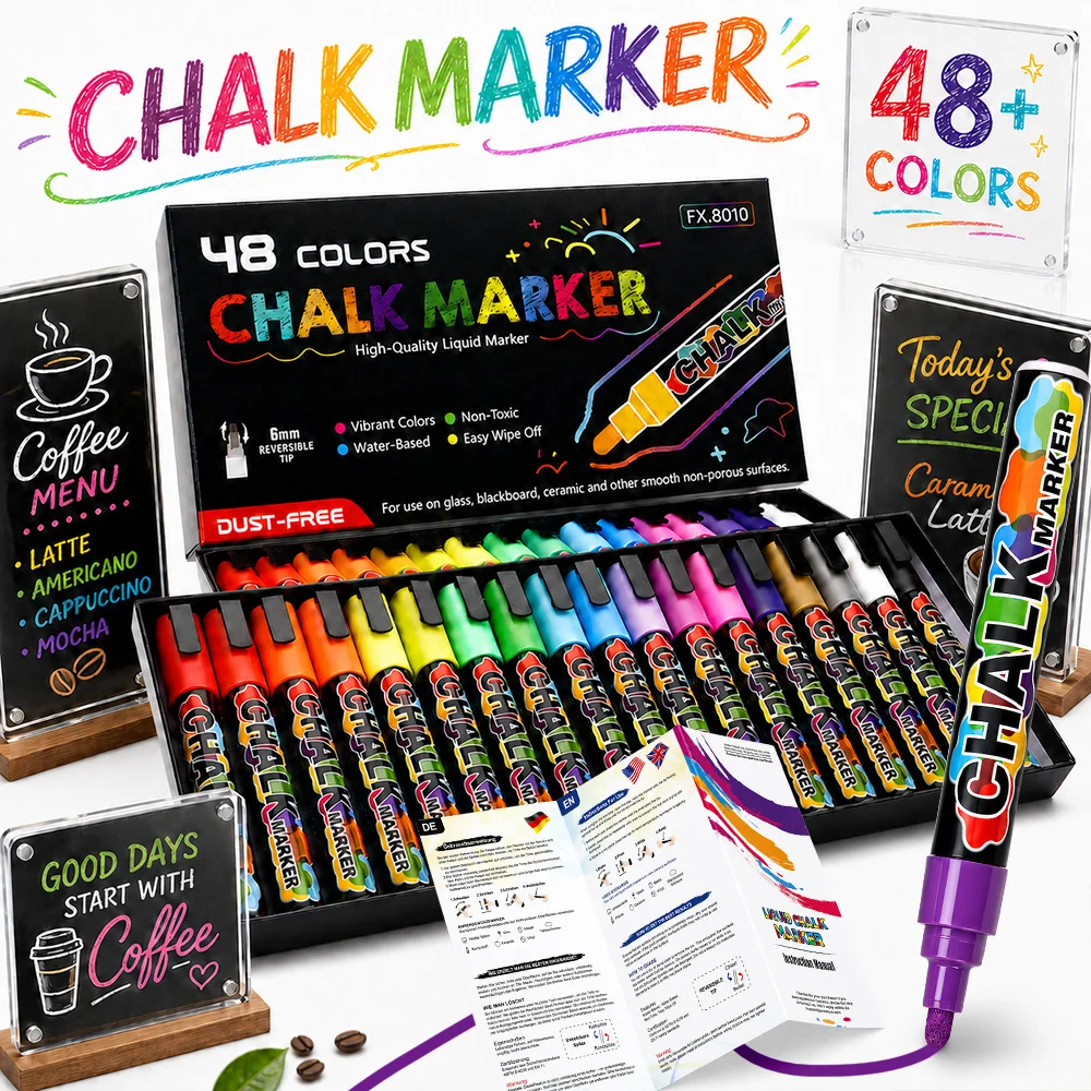 

12/24/36/48 Colors Erasable Chalk Markers Water-Based Non Toxic Writing Artistic Creation Marking DIY Glass Lightboard Window