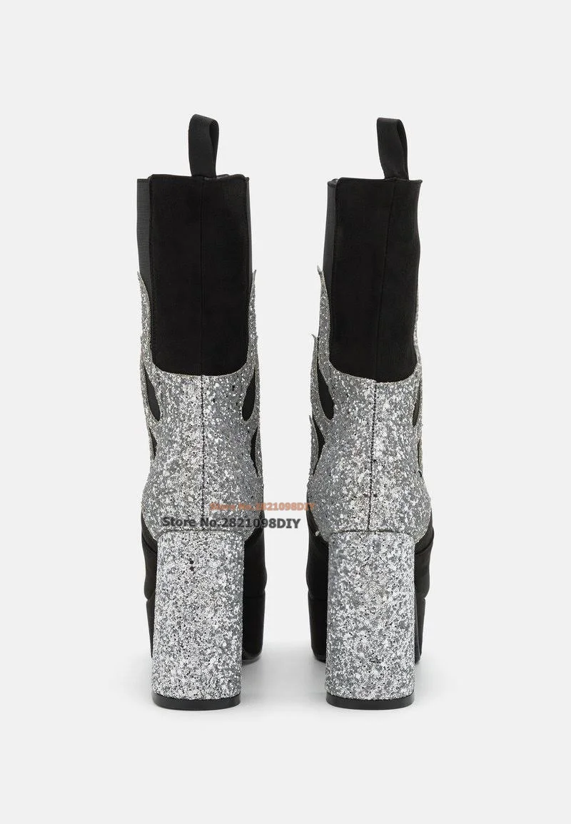 Modello di fiamme iconiche Lies Stivali con plateau spessi Scarpe col tacco alto da donna Tacchi gladiatore Stivale corto con tacco grosso