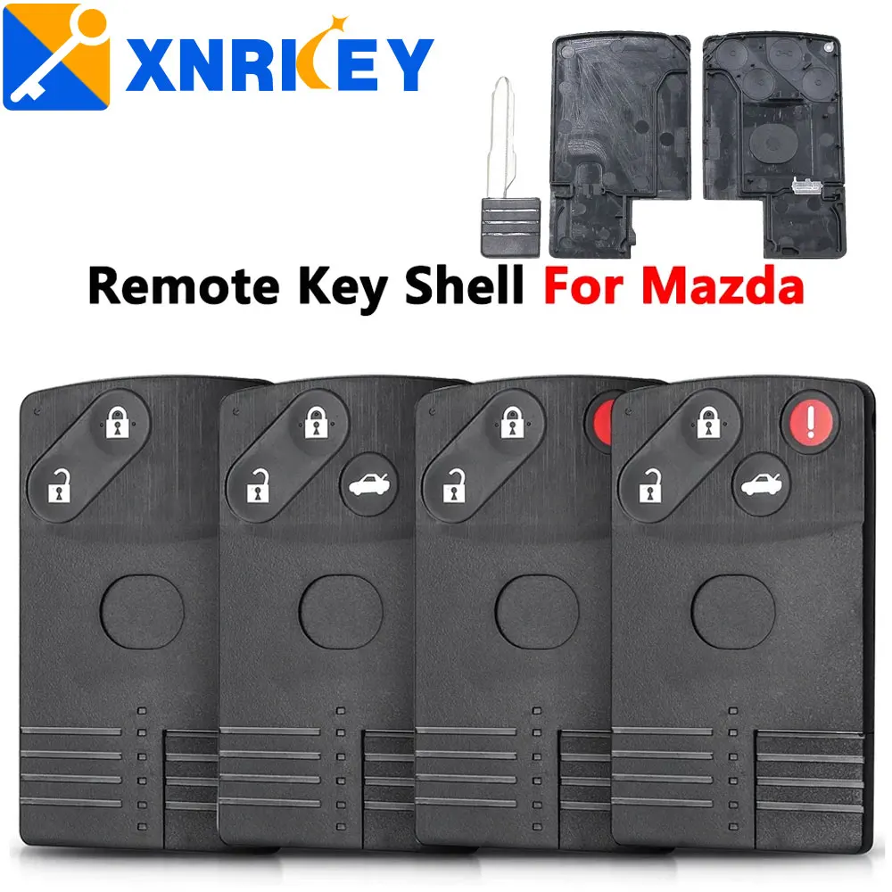 

XNRKEY Smart Card Remote Key Shell for Mazda 5 6 CX-7 CX-9 RX8 Miata 2/3/4 Buttons Case With Insert Uncut Blade