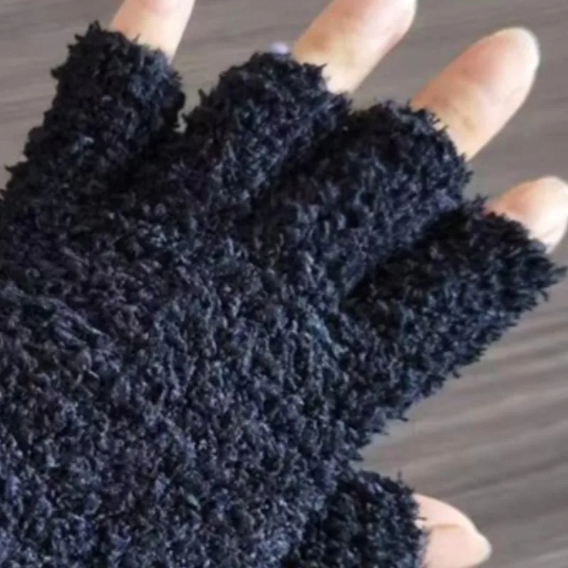

Coral Fleece Gloves Women Girls Solid Color Touchscreen Fingerless Glove Winter Warm Thicken Plush Half Finger Writing Mittens