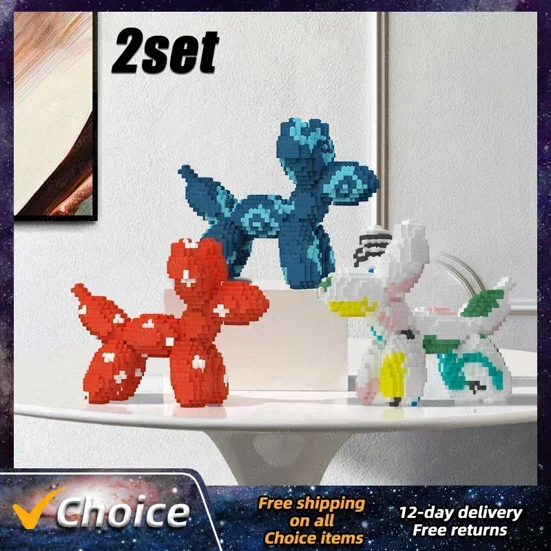 Balloon Dog Micro Building Blocks DIY Assembly 3D Model Mini Brick Figure Toys For Office Decor Kids Birthday Gift Colorful Art