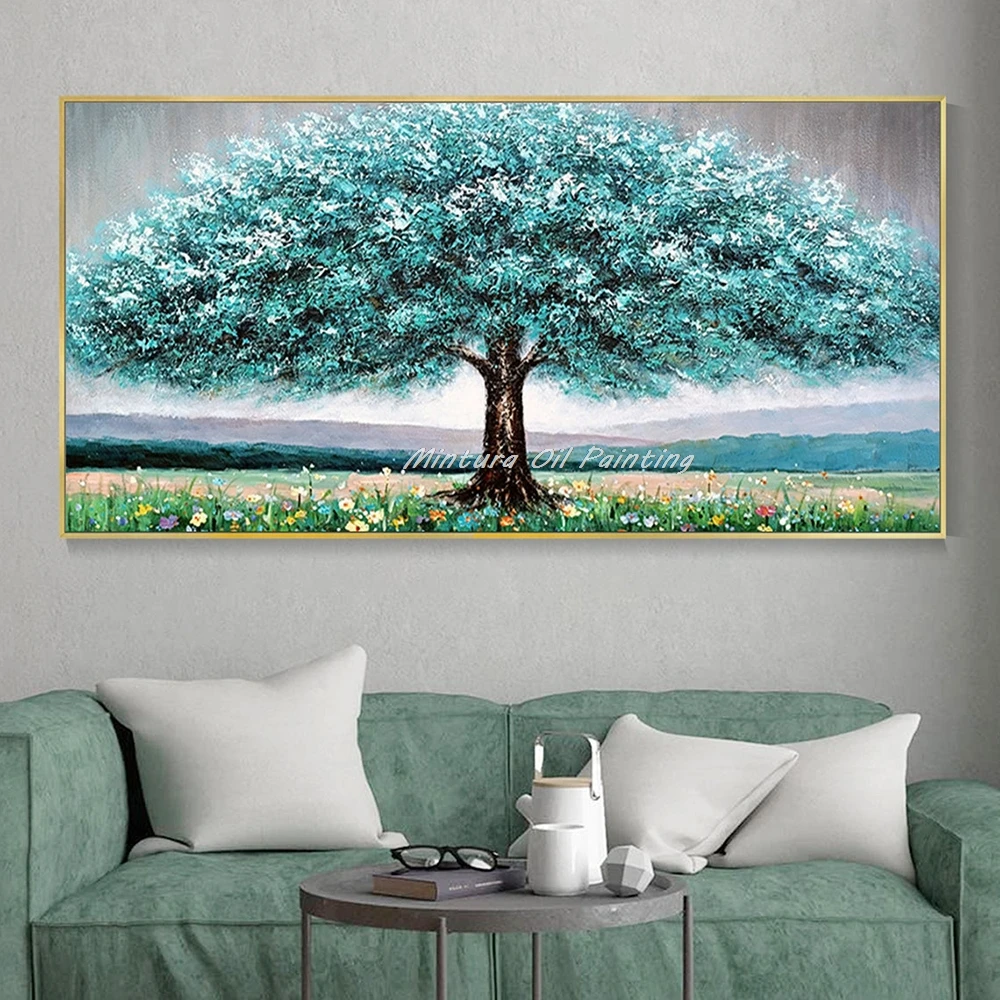 Mintura Handpainted Texture Tree Flower Oil Painting on Canvas Wall Art Picture Modern Home Decoration Abstract Landscape Poster