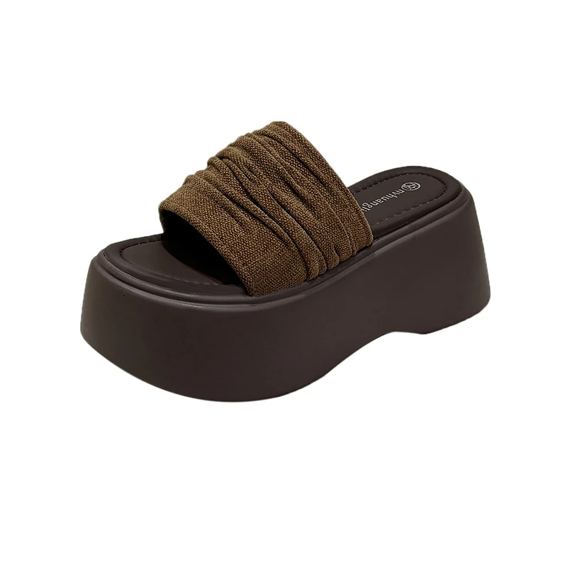 8cm Summer New Women Fish Mouth Thick Solid Outerwear Casual Open Toe One Line Beach Sandals Slippers