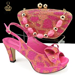 Nigerian Fashion Design Girly Style Party Shoes And Bag Sexy High Heels And Full Diamond Dual Purpose Mini Bag Women's Shoes
