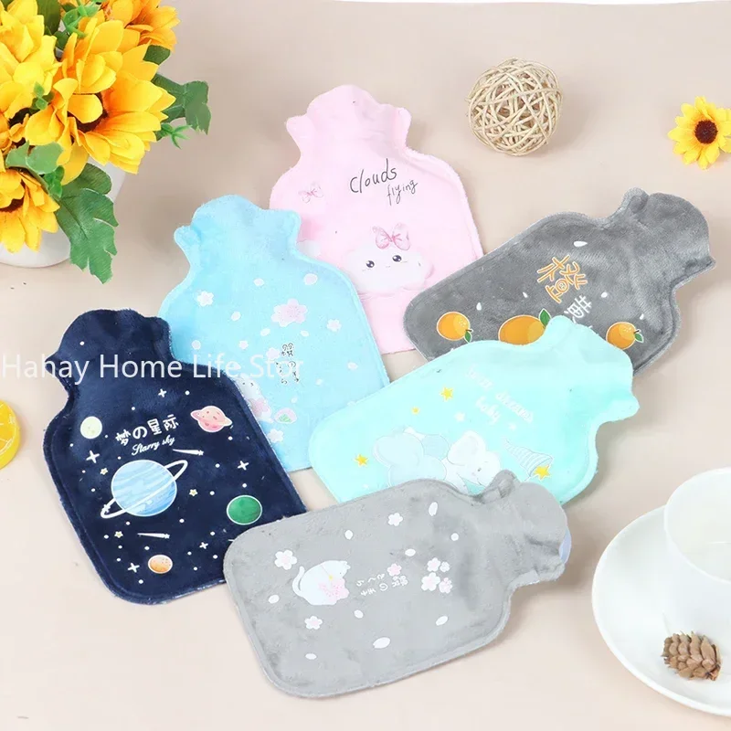 1pc Tummy Warmers Hot Water Bottle Rubber Bag Cute Cartoon Warm Relaxing Safe Heat Cold Large Plush Cloth Hot Water Bag