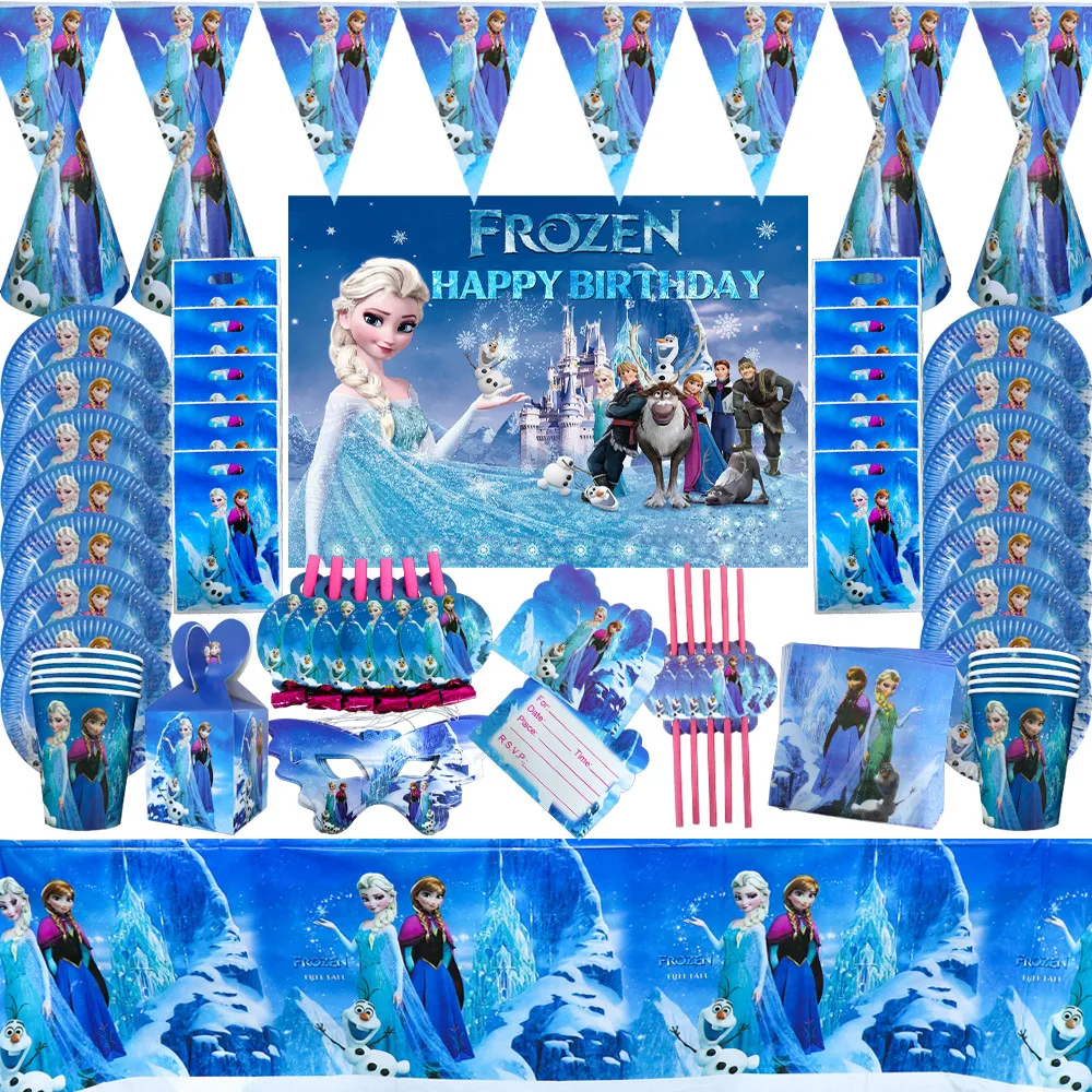 

Disney Frozen Anna Elsa Princess Birthday Party Decorations Kids Disposable Tableware Plates Cups Napkins Balloons Baby Shower