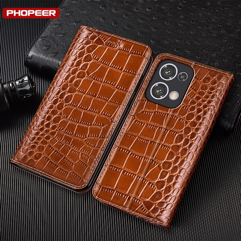 

Чехол из натуральной кожи для Reno 13 12 11 10 9 8 8T 7 6 Pro Plus 4G 5G с магнитным узором аллигатора, чехол-кошелек Fundas