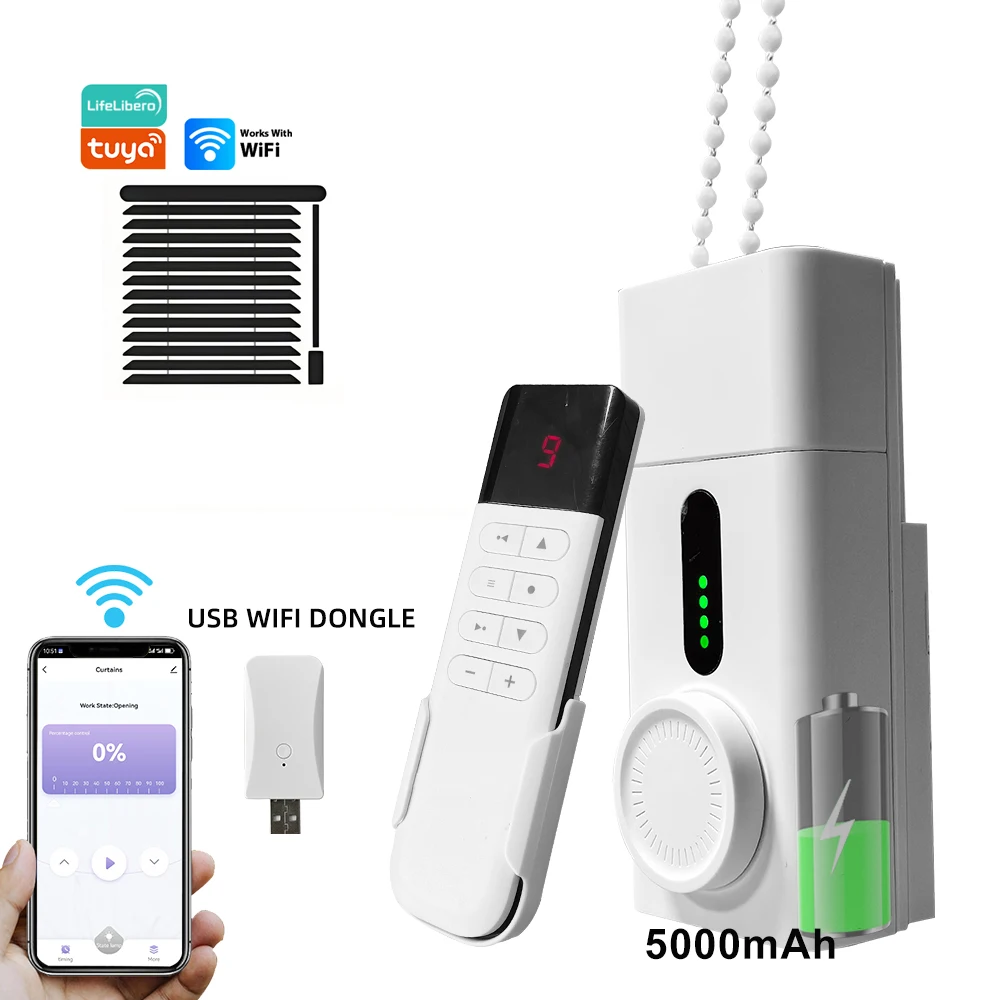 Tuya WiFi Battery Pulling Motors Electric Blind Roller Motor Remote Smart Life APP Voice Control With Alexa Alice Google Home